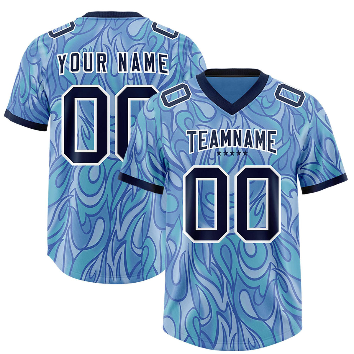 Custom Light Blue Personalized Printed Graffiti Pattern Design Authentic Football Jersey