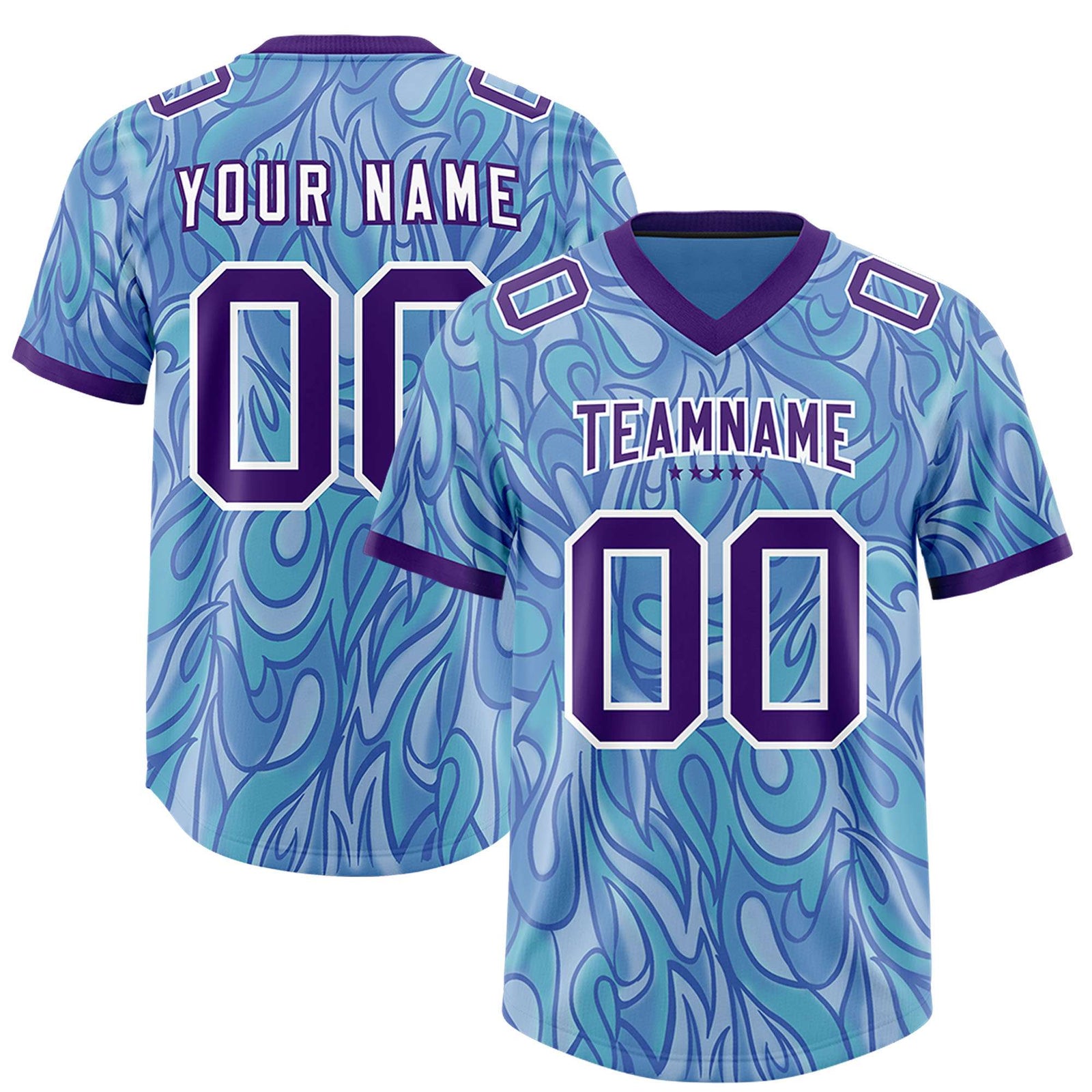 Custom Light Blue Personalized Printed Graffiti Pattern Design Authentic Football Jersey