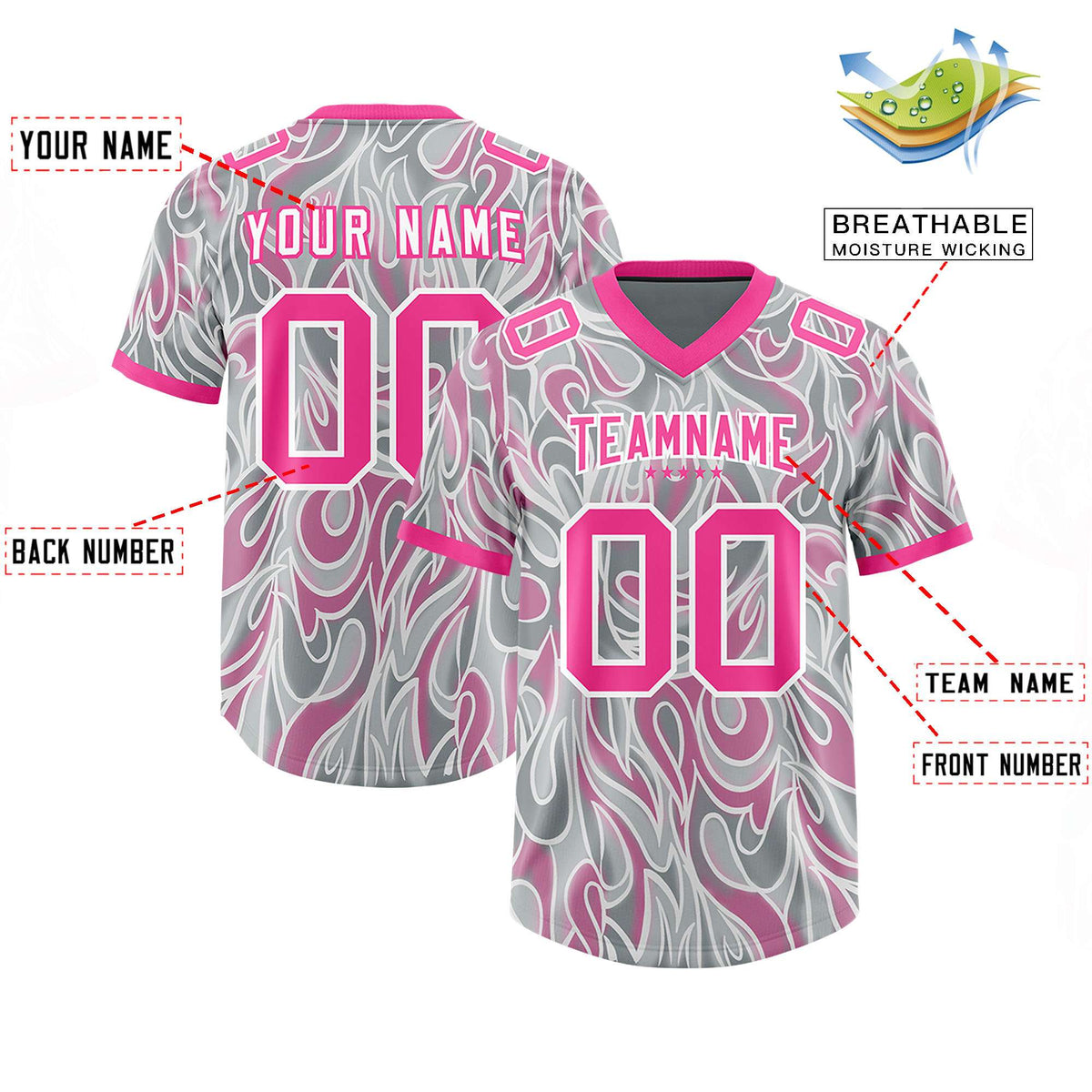 Custom Grey Personalized Printed Graffiti Pattern Design Authentic Football Jersey