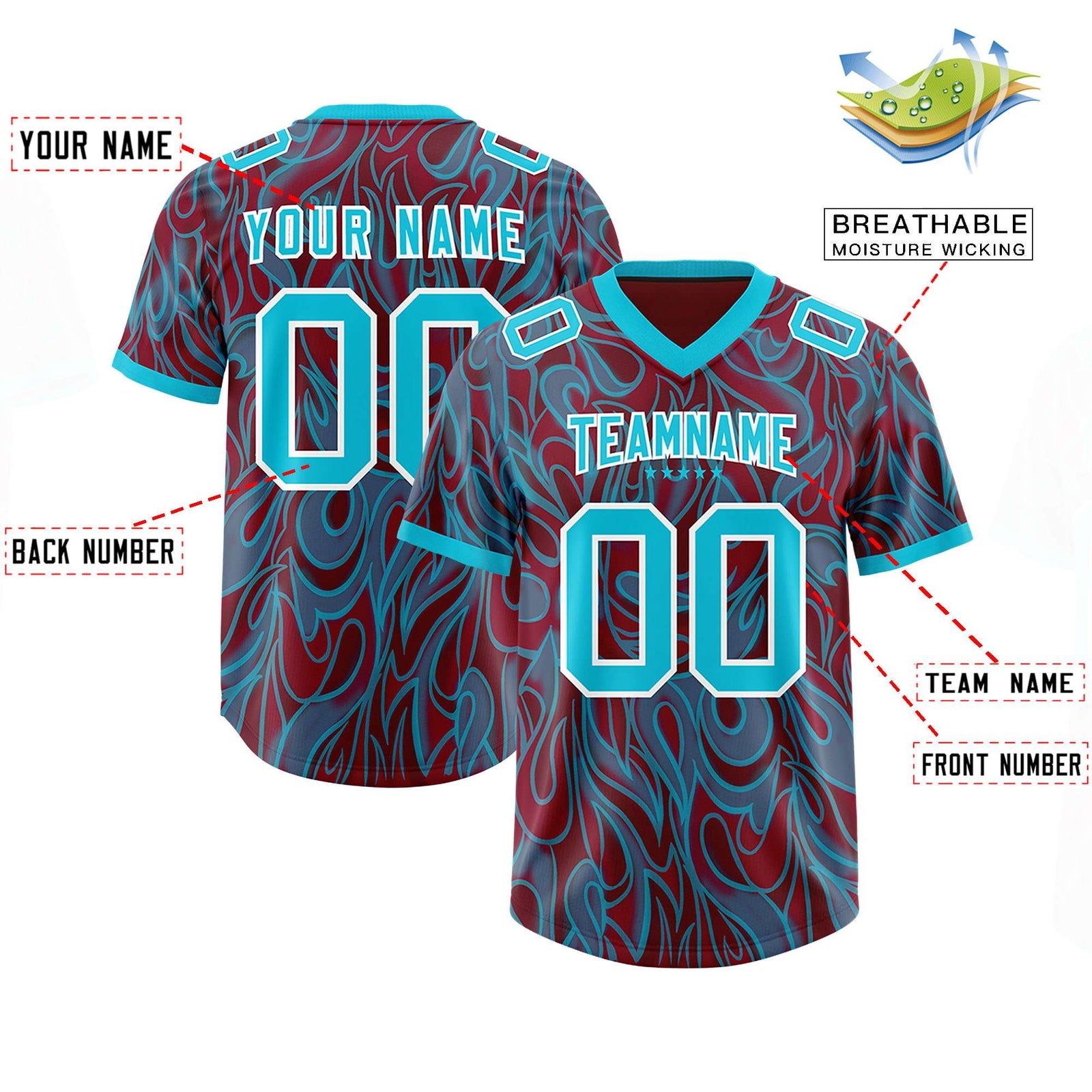 Custom Crimson Personalized Printed Graffiti Pattern Design Authentic Football Jersey