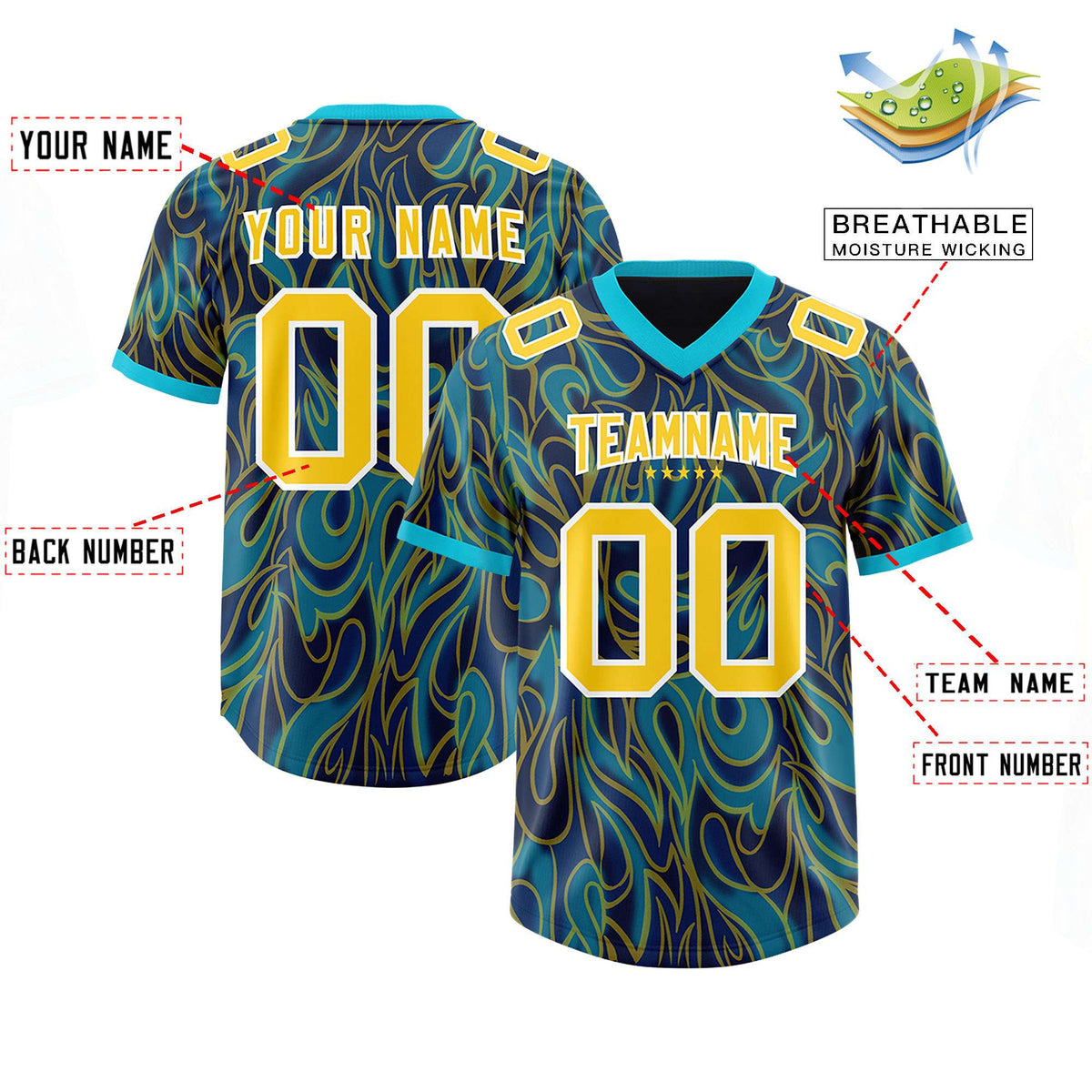 Custom Navy Personalized Printed Graffiti Pattern Design Authentic Football Jersey