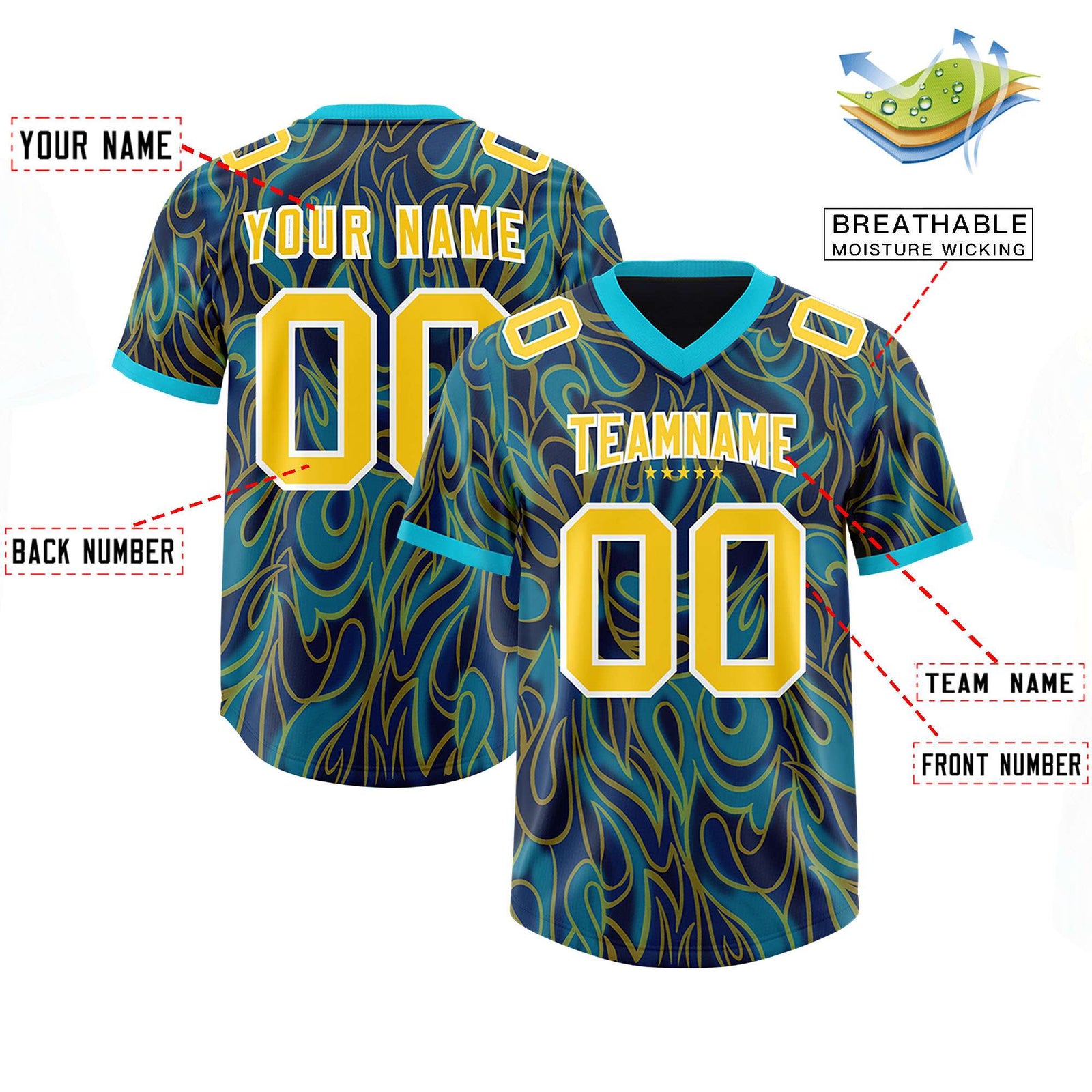 Custom Navy Personalized Printed Graffiti Pattern Design Authentic Football Jersey