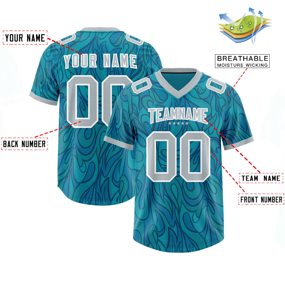 Custom Aqua Personalized Printed Graffiti Pattern Design Authentic Football Jersey