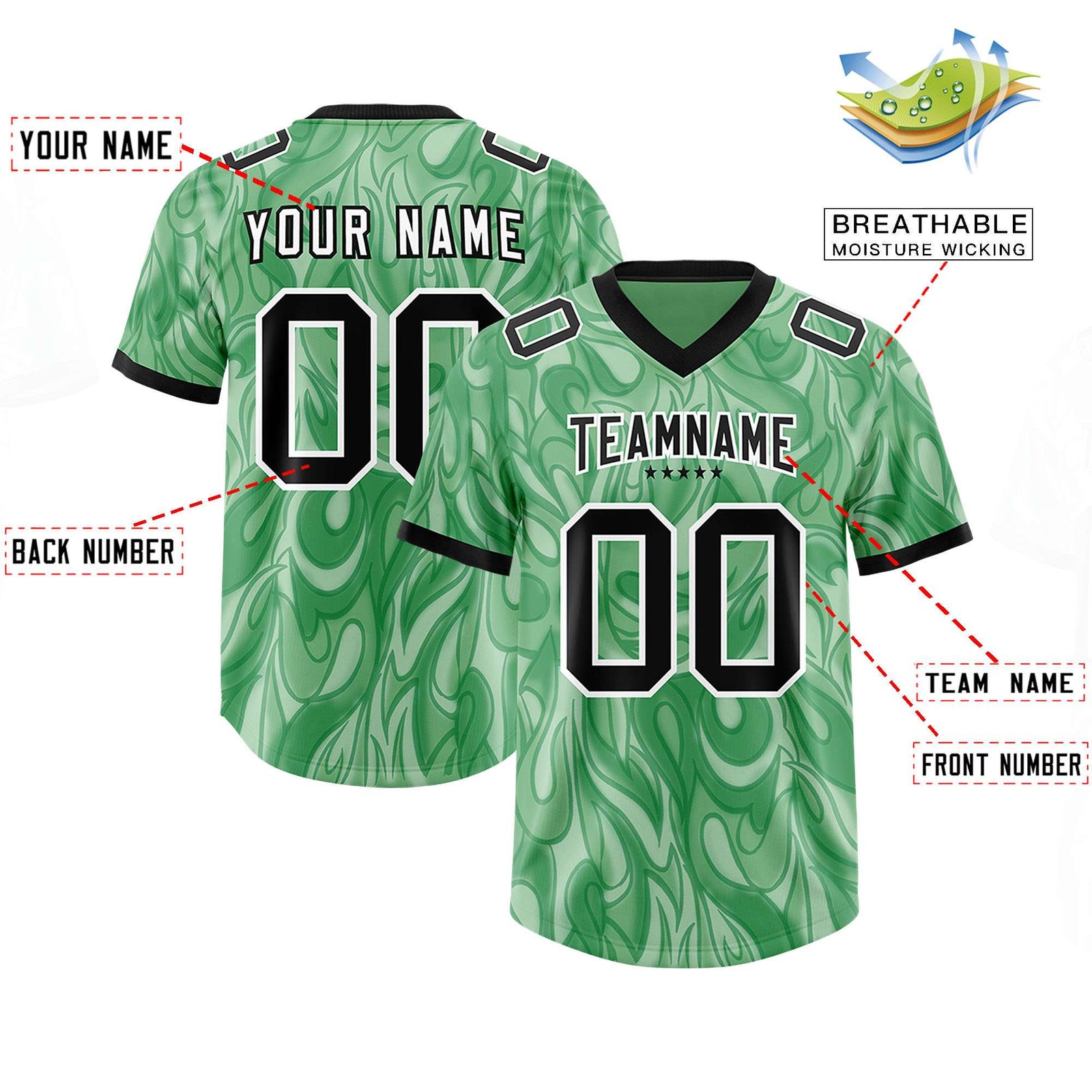Custom Green Personalized Printed Graffiti Pattern Design Authentic Football Jersey