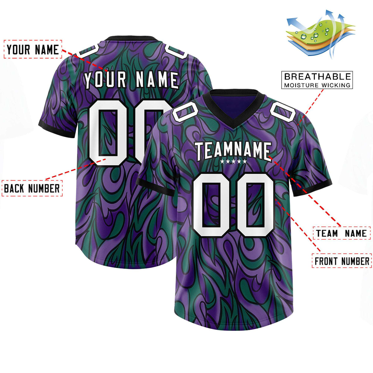 Custom Purple Personalized Printed Graffiti Pattern Design Authentic Football Jersey
