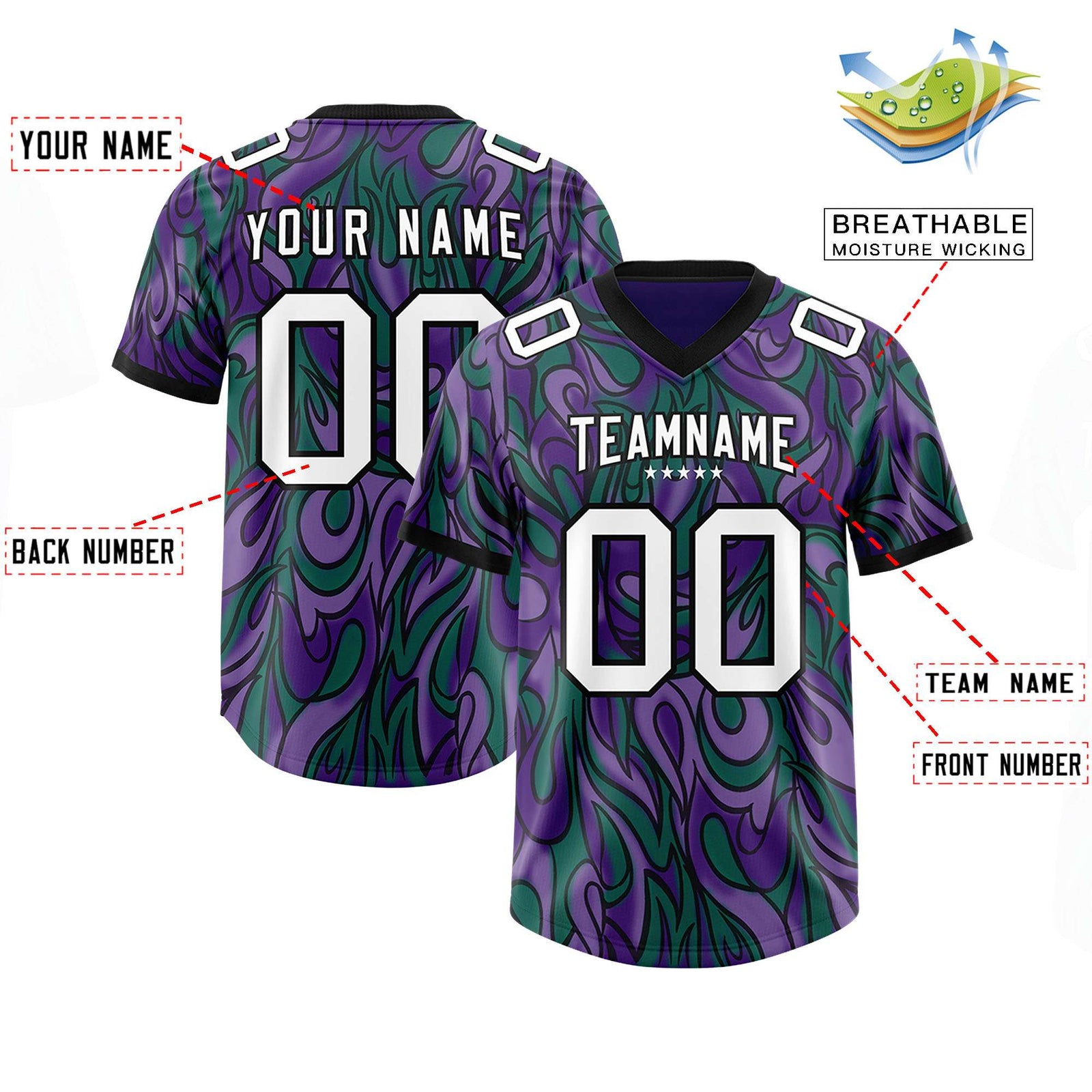 Custom Purple Personalized Printed Graffiti Pattern Design Authentic Football Jersey