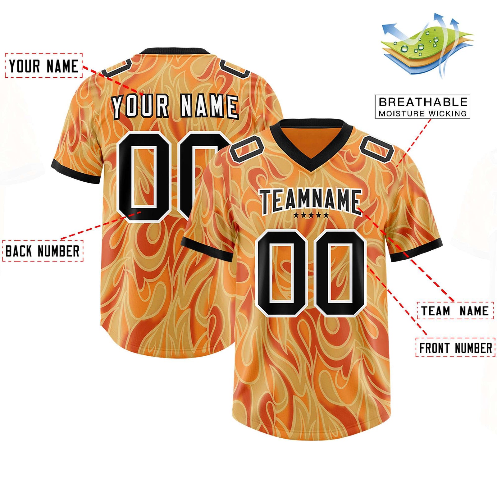 Custom Gold Orange Personalized Printed Graffiti Pattern Design Authentic Football Jersey