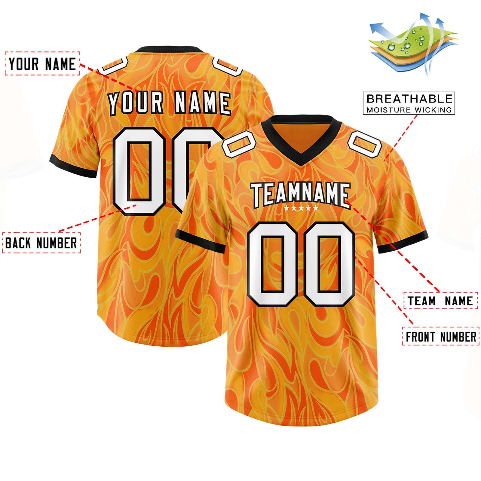 Custom Gold Orange Personalized Printed Graffiti Pattern Design Authentic Football Jersey