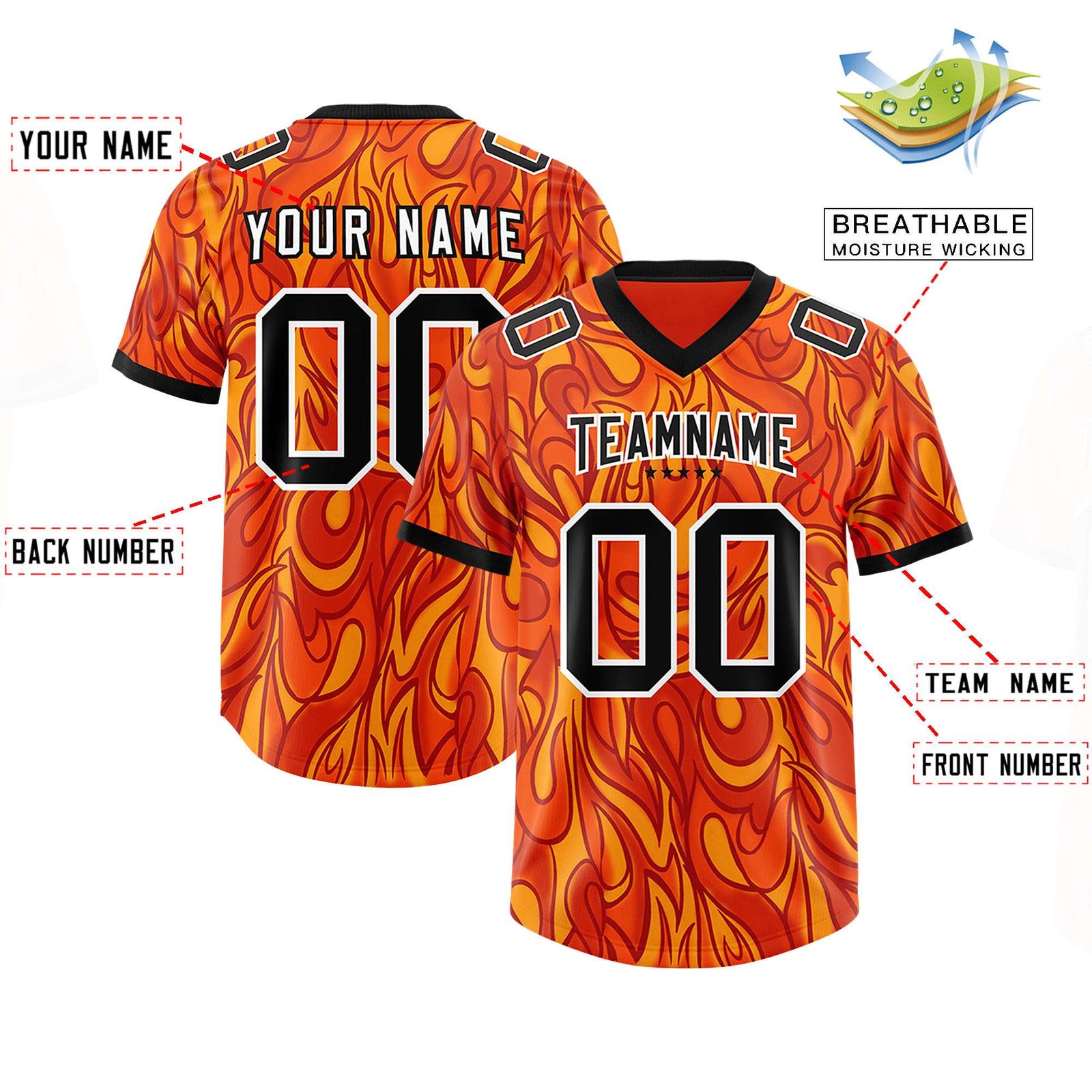 Custom Orange Personalized Printed Graffiti Pattern Design Authentic Football Jersey
