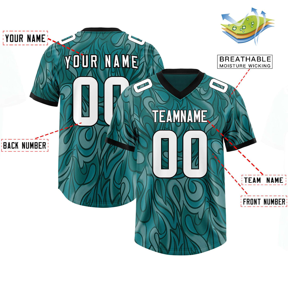 Custom Aqua Personalized Printed Graffiti Pattern Design Authentic Football Jersey