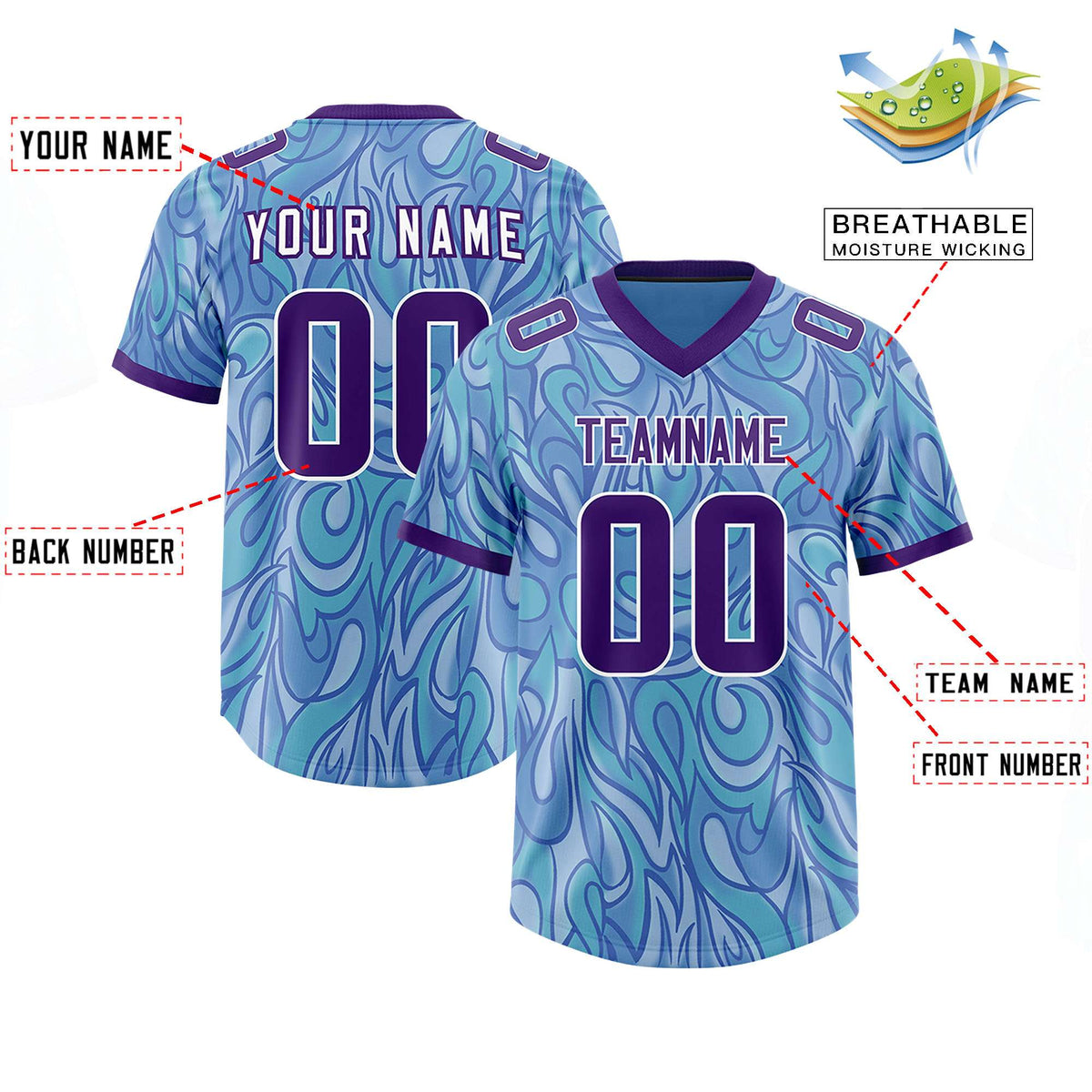 Custom Light Blue Personalized Printed Graffiti Pattern Design Authentic Football Jersey