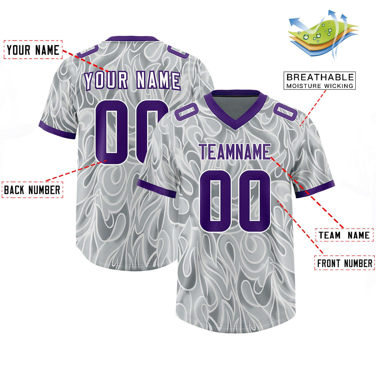 Custom Grey Personalized Printed Graffiti Pattern Design Authentic Football Jersey