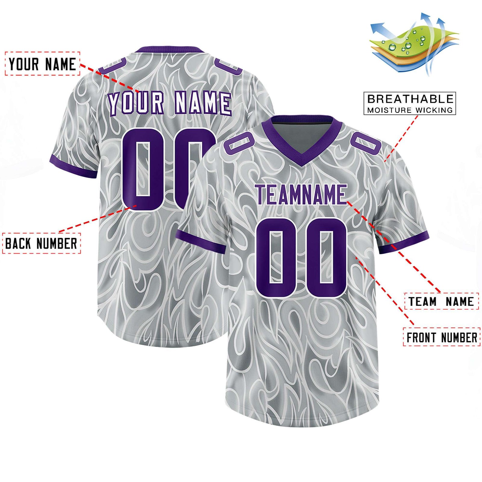 Custom Grey Personalized Printed Graffiti Pattern Design Authentic Football Jersey