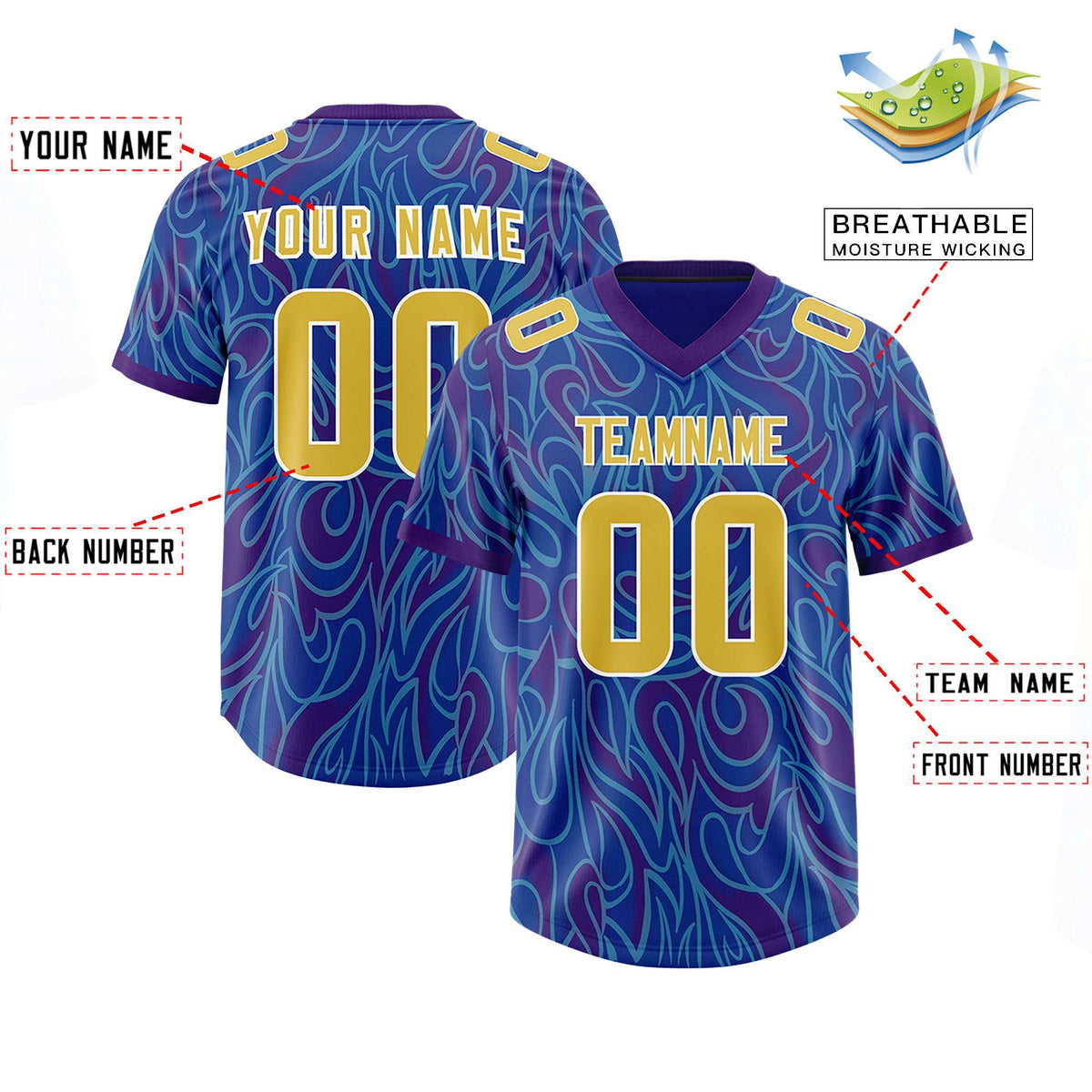Custom Royal Personalized Printed Graffiti Pattern Design Authentic Football Jersey