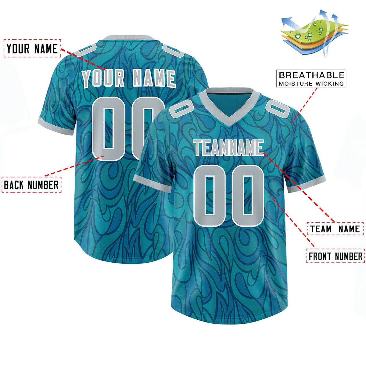 Custom Aqua Personalized Printed Graffiti Pattern Design Authentic Football Jersey