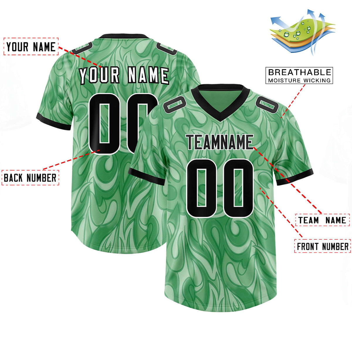 Custom Green Personalized Printed Graffiti Pattern Design Authentic Football Jersey