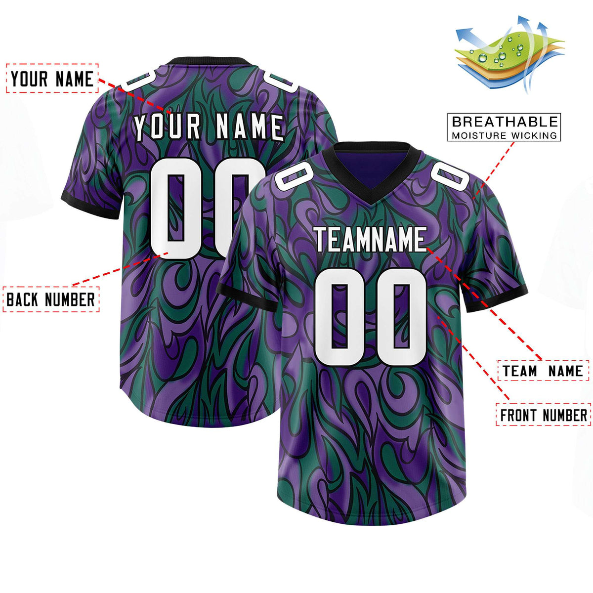 Custom Purple Personalized Printed Graffiti Pattern Design Authentic Football Jersey