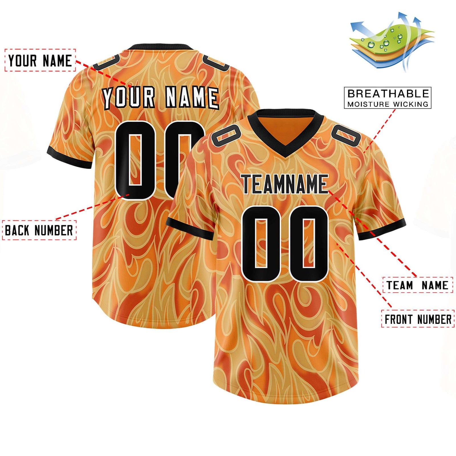 Custom Gold Orange Personalized Printed Graffiti Pattern Design Authentic Football Jersey
