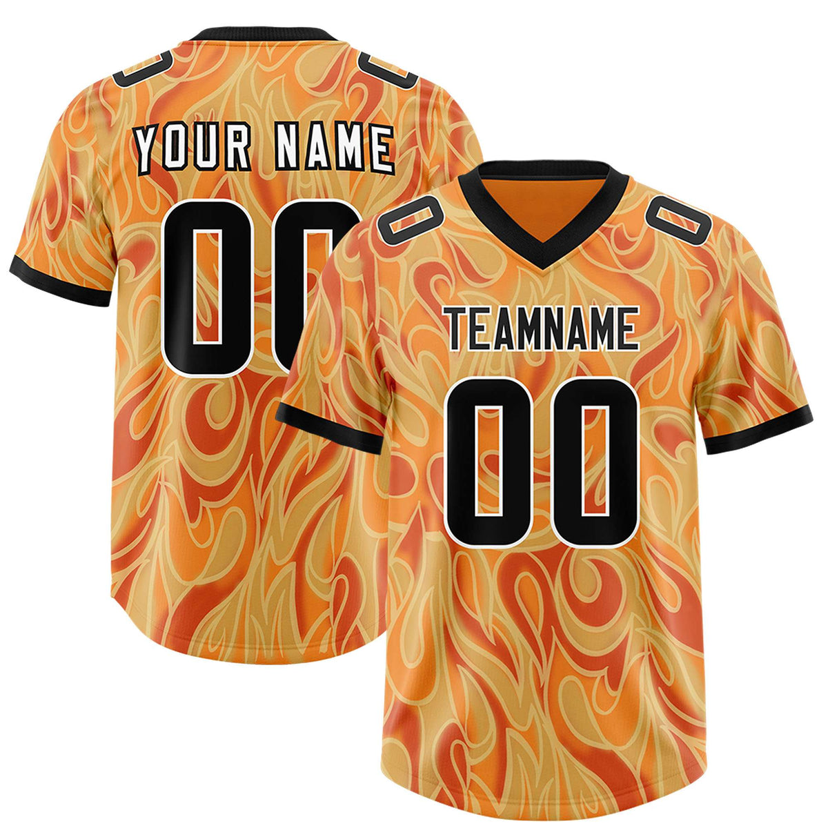 Custom Gold Orange Personalized Printed Graffiti Pattern Design Authentic Football Jersey