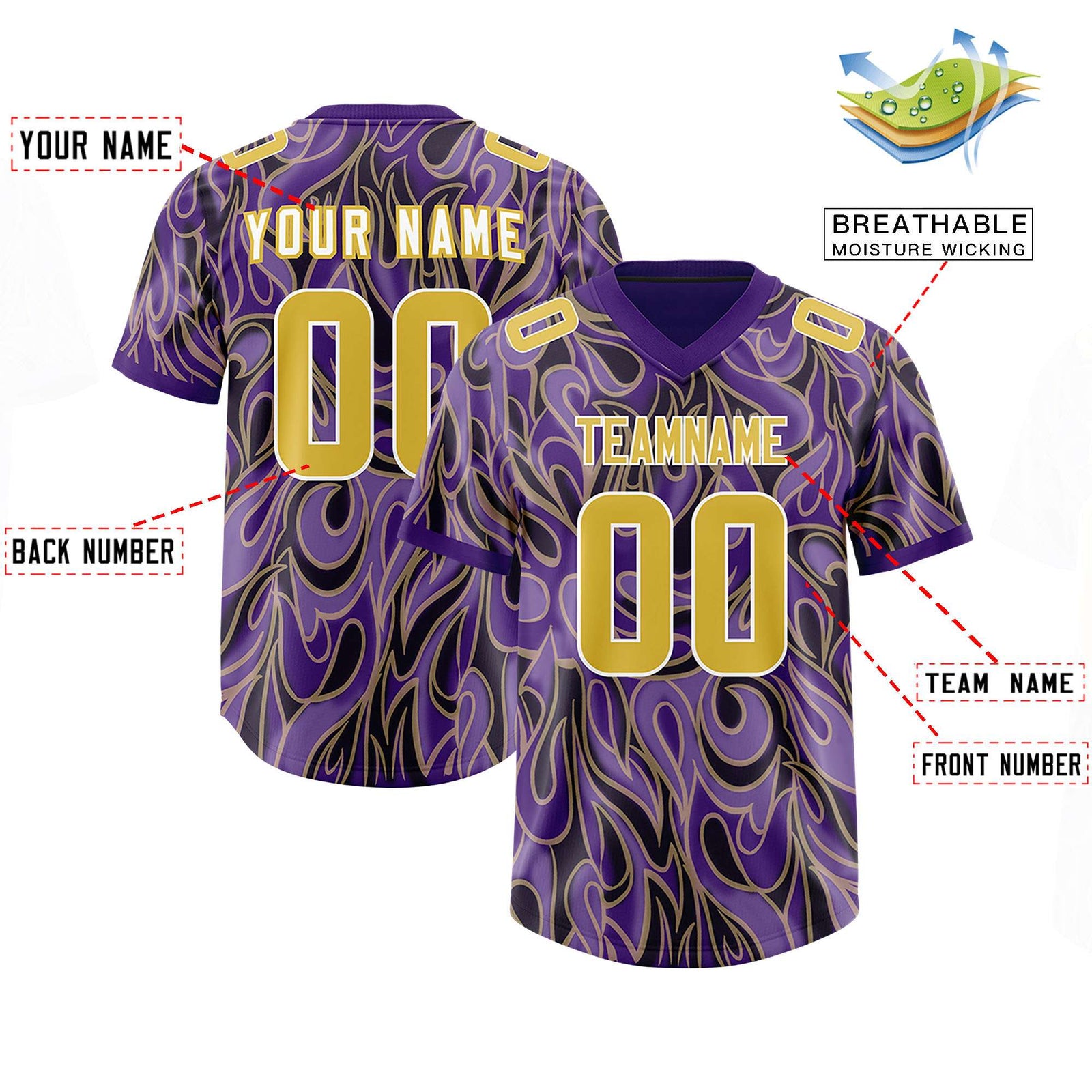 Custom Purple Personalized Printed Graffiti Pattern Design Authentic Football Jersey