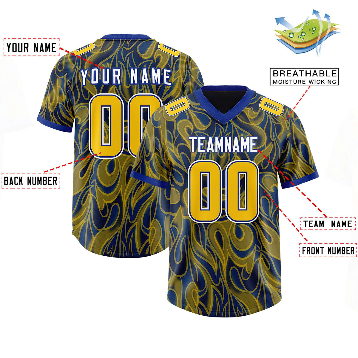 Custom Royal Personalized Printed Graffiti Pattern Design Authentic Football Jersey