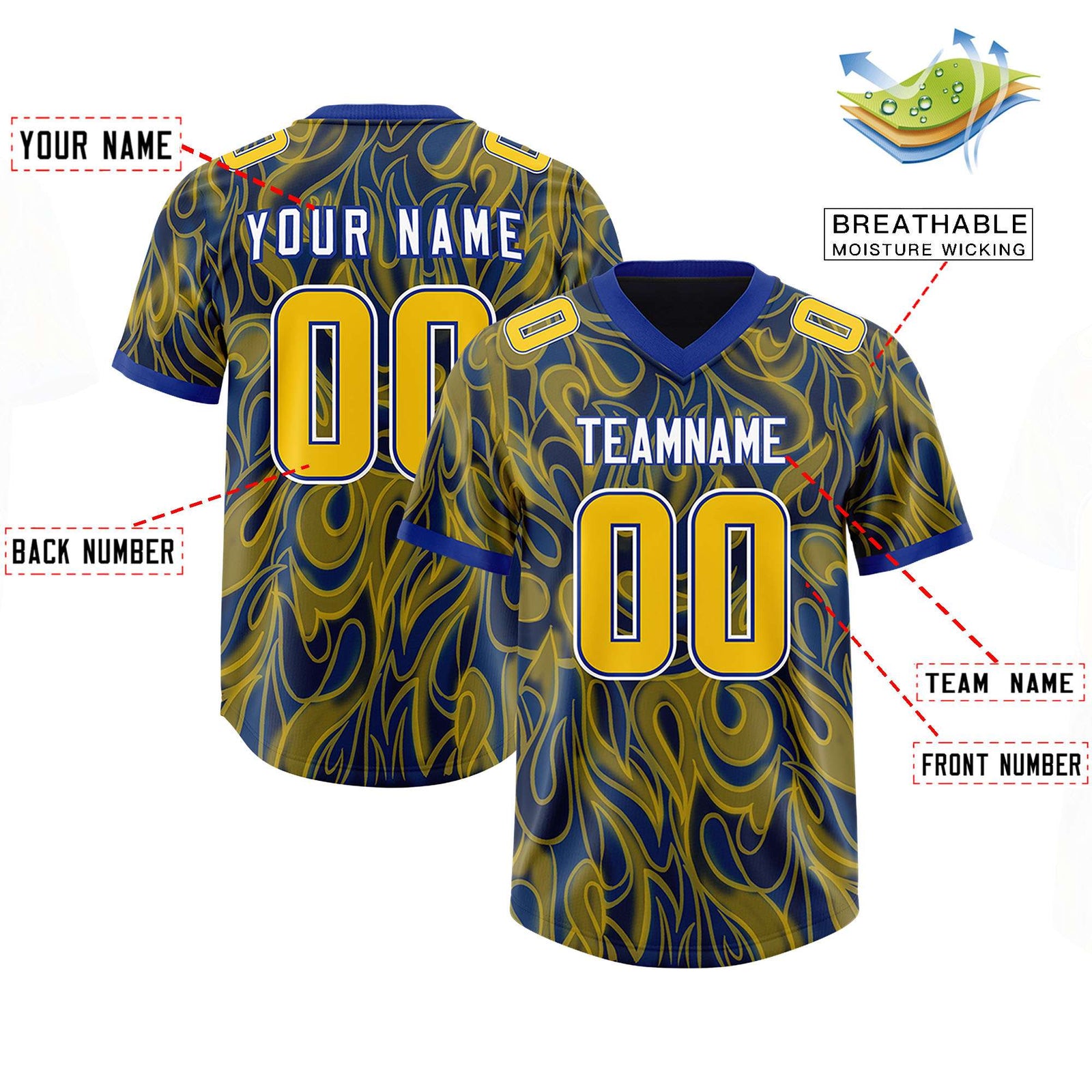 Custom Royal Personalized Printed Graffiti Pattern Design Authentic Football Jersey
