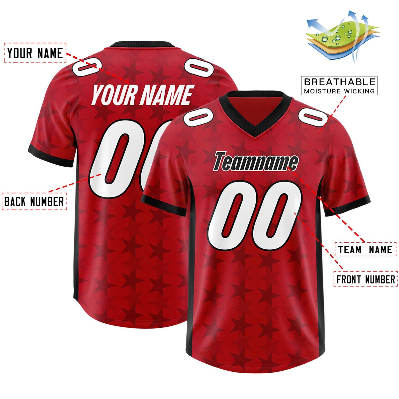 Custom Red Black Personalized All Star Graffiti Pattern Authentic Football Jersey
