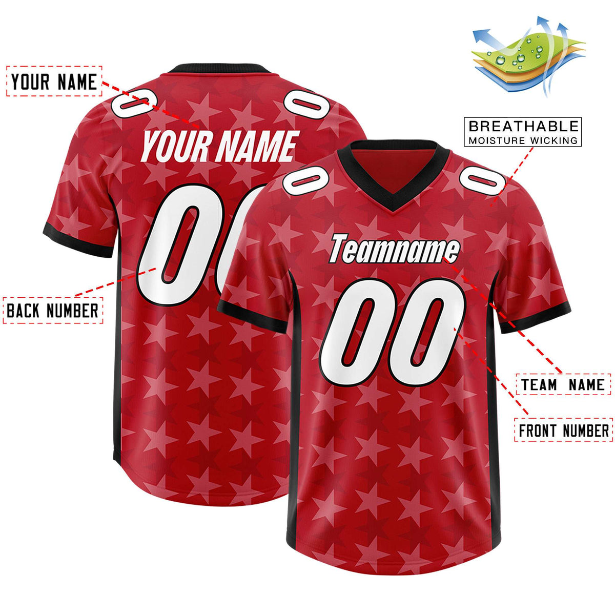 Custom Red Black Personalized All Star Graffiti Pattern Authentic Football Jersey