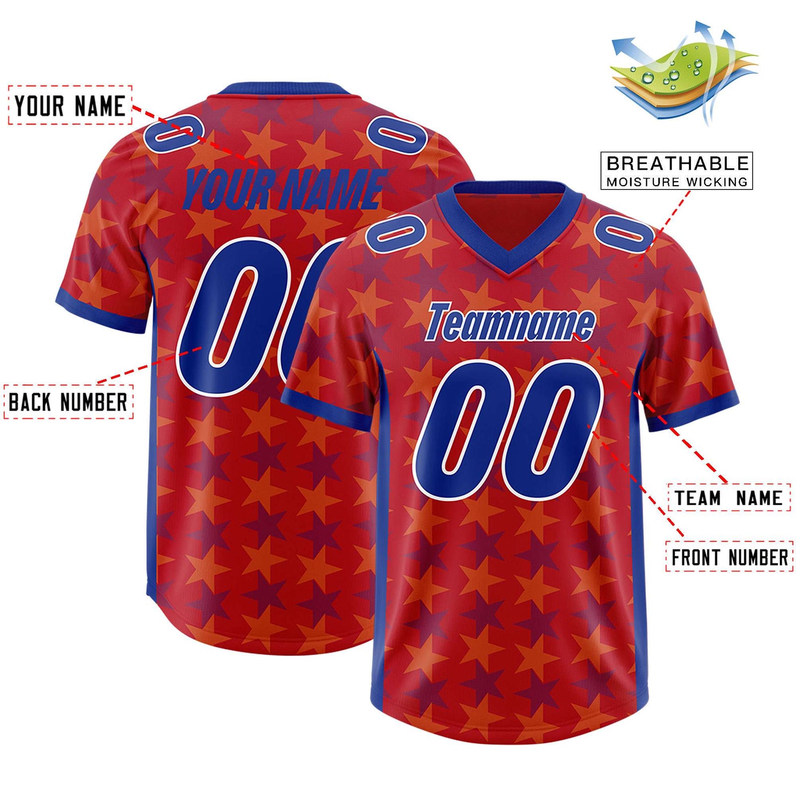Custom Red Royal Personalized All Star Graffiti Pattern Authentic Football Jersey