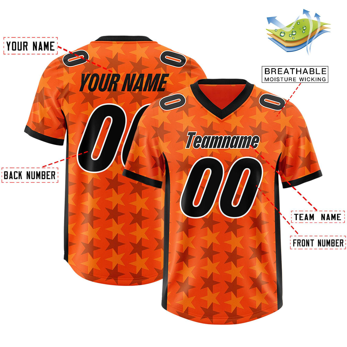 Custom Orange Black Personalized All Star Graffiti Pattern Authentic Football Jersey