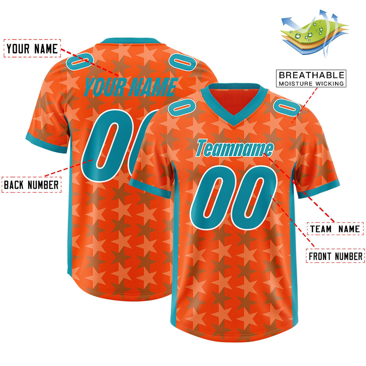 Custom Orange Aqua Personalized All Star Graffiti Pattern Authentic Football Jersey