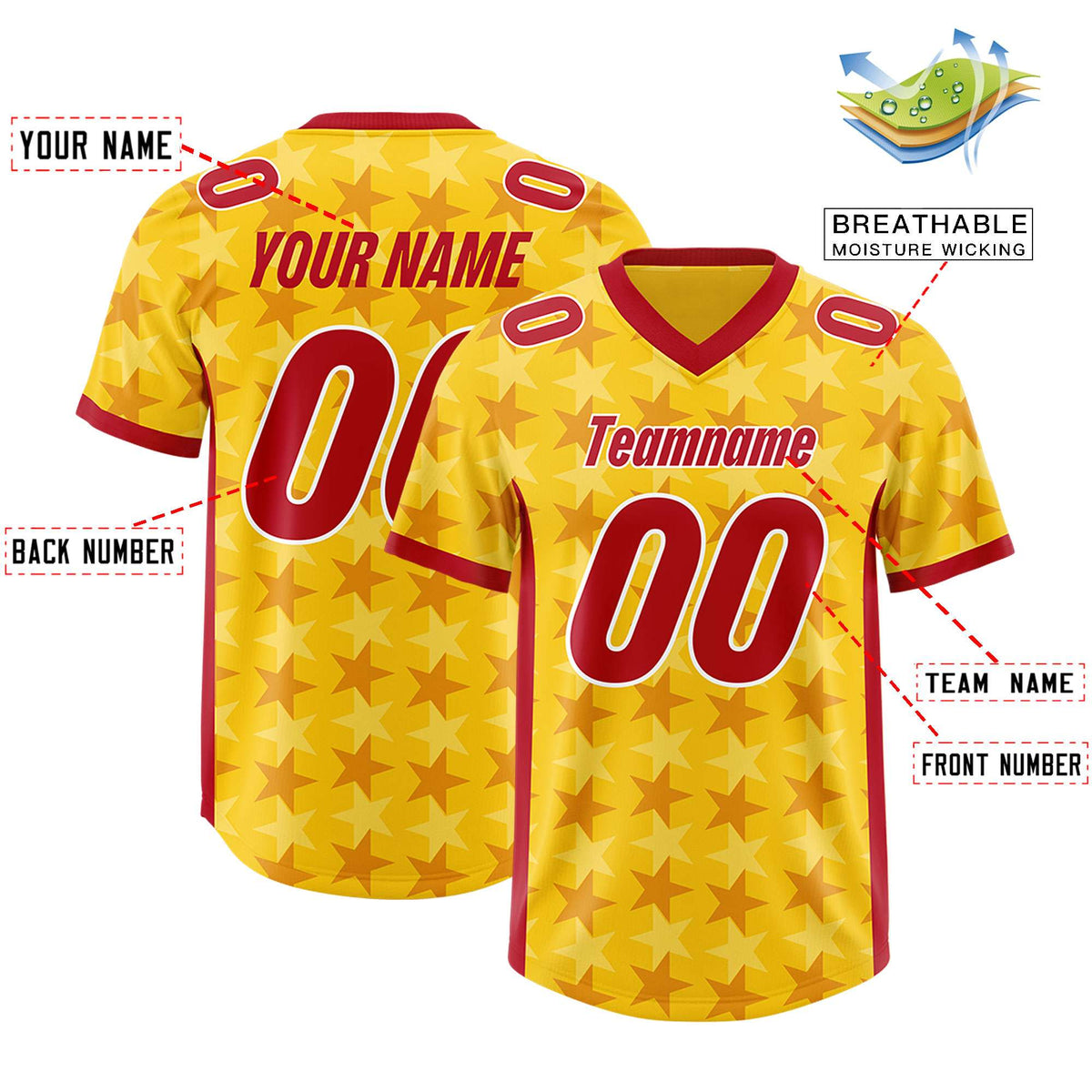 Custom Gold Red Personalized All Star Graffiti Pattern Authentic Football Jersey
