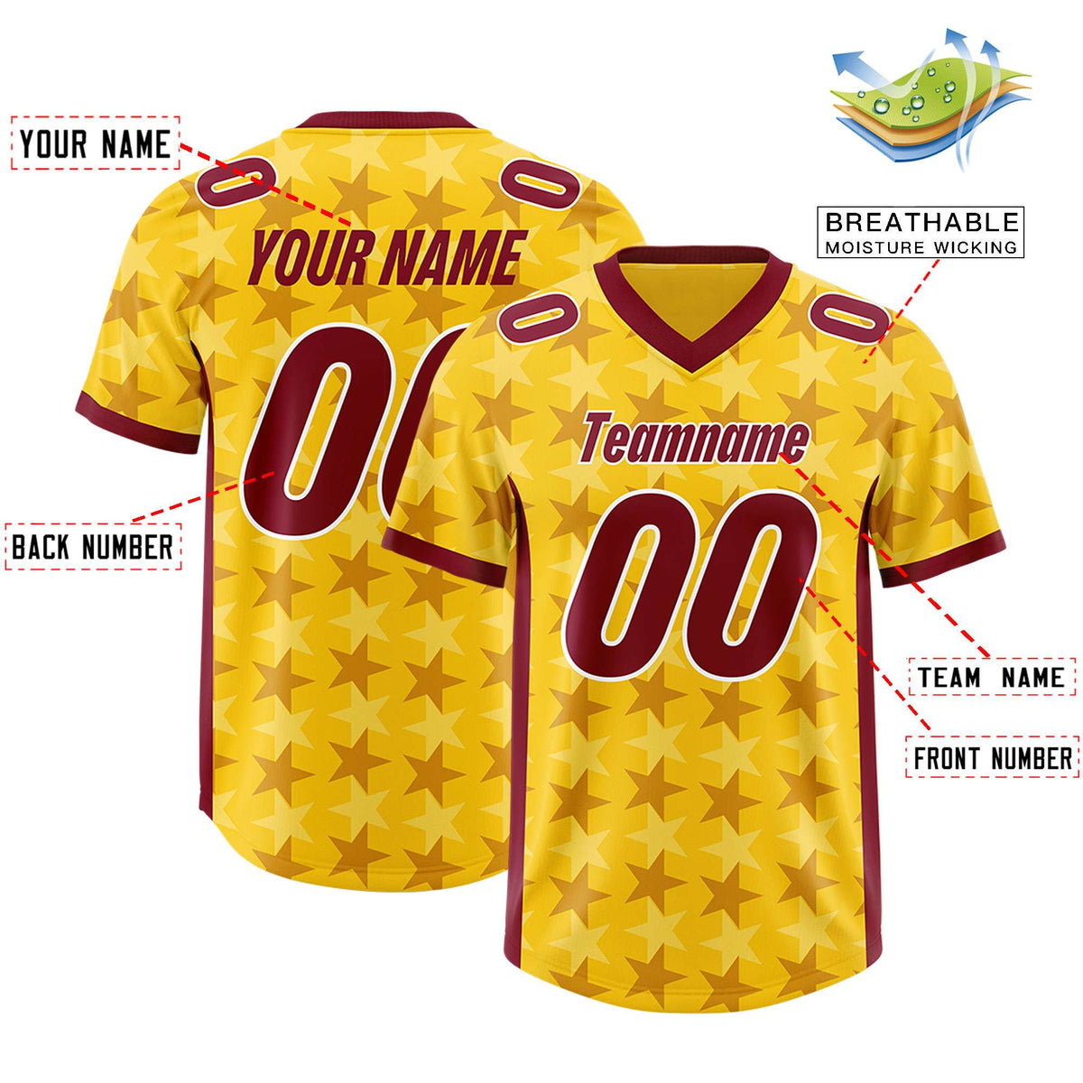 Custom Gold Crimson Personalized All Star Graffiti Pattern Authentic Football Jersey