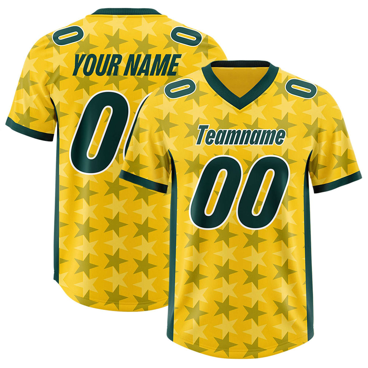 Custom Gold Green Personalized All Star Graffiti Pattern Authentic Football Jersey