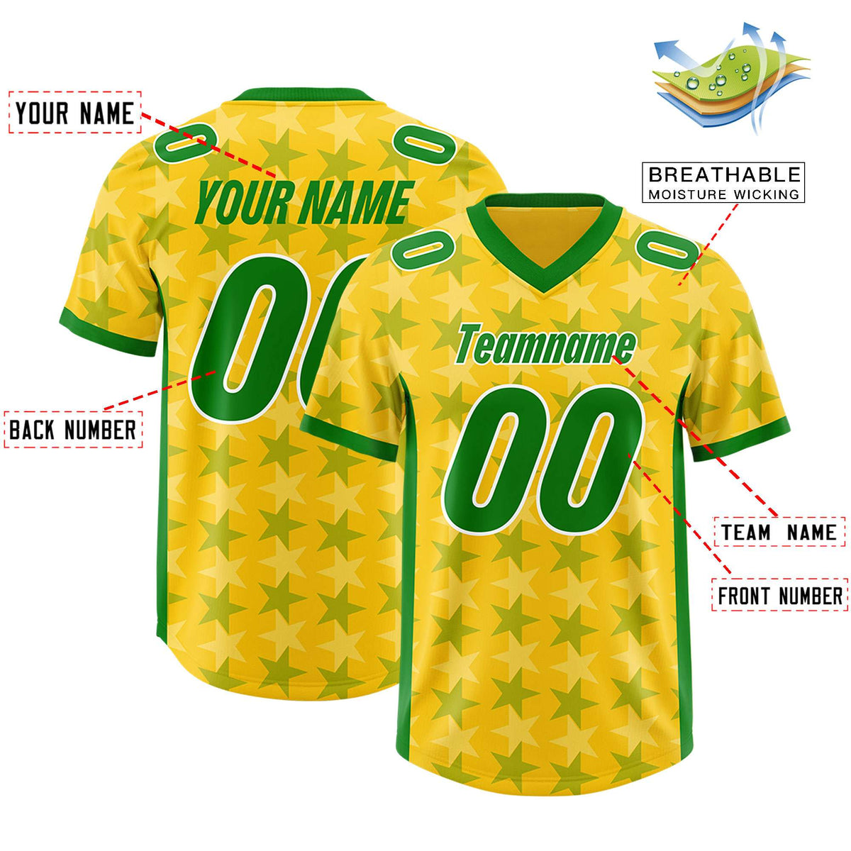 Custom Gold Kelly Green Personalized All Star Graffiti Pattern Authentic Football Jersey