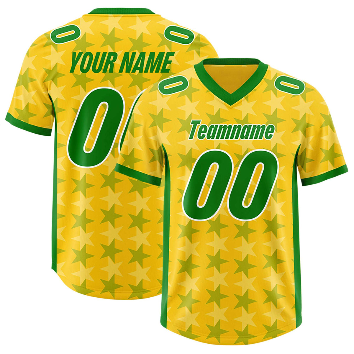 Custom Gold Kelly Green Personalized All Star Graffiti Pattern Authentic Football Jersey