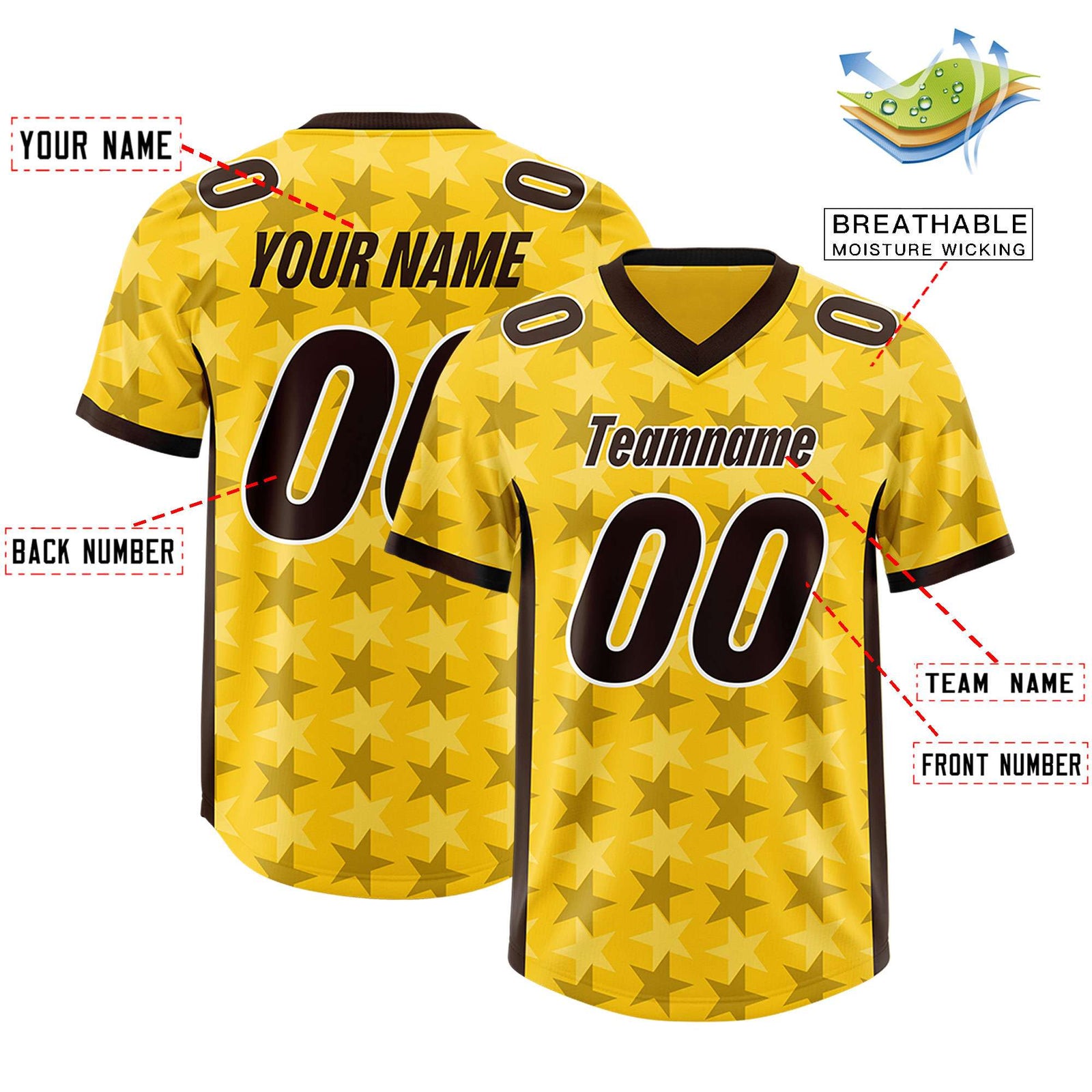 Custom Gold Black Personalized All Star Graffiti Pattern Authentic Football Jersey