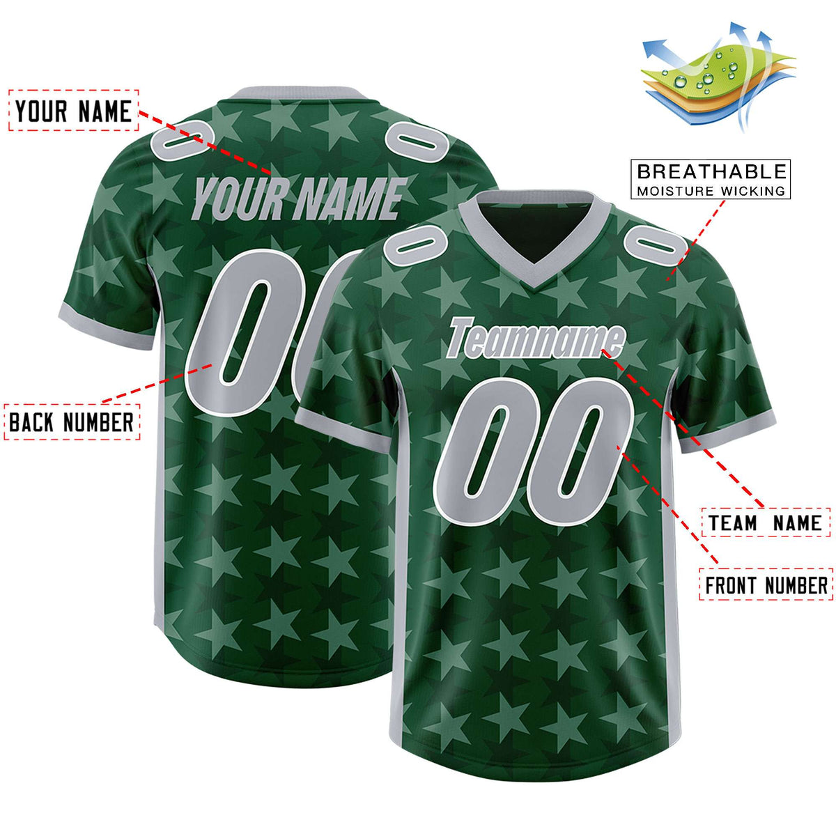 Custom Green Grey Personalized All Star Graffiti Pattern Authentic Football Jersey