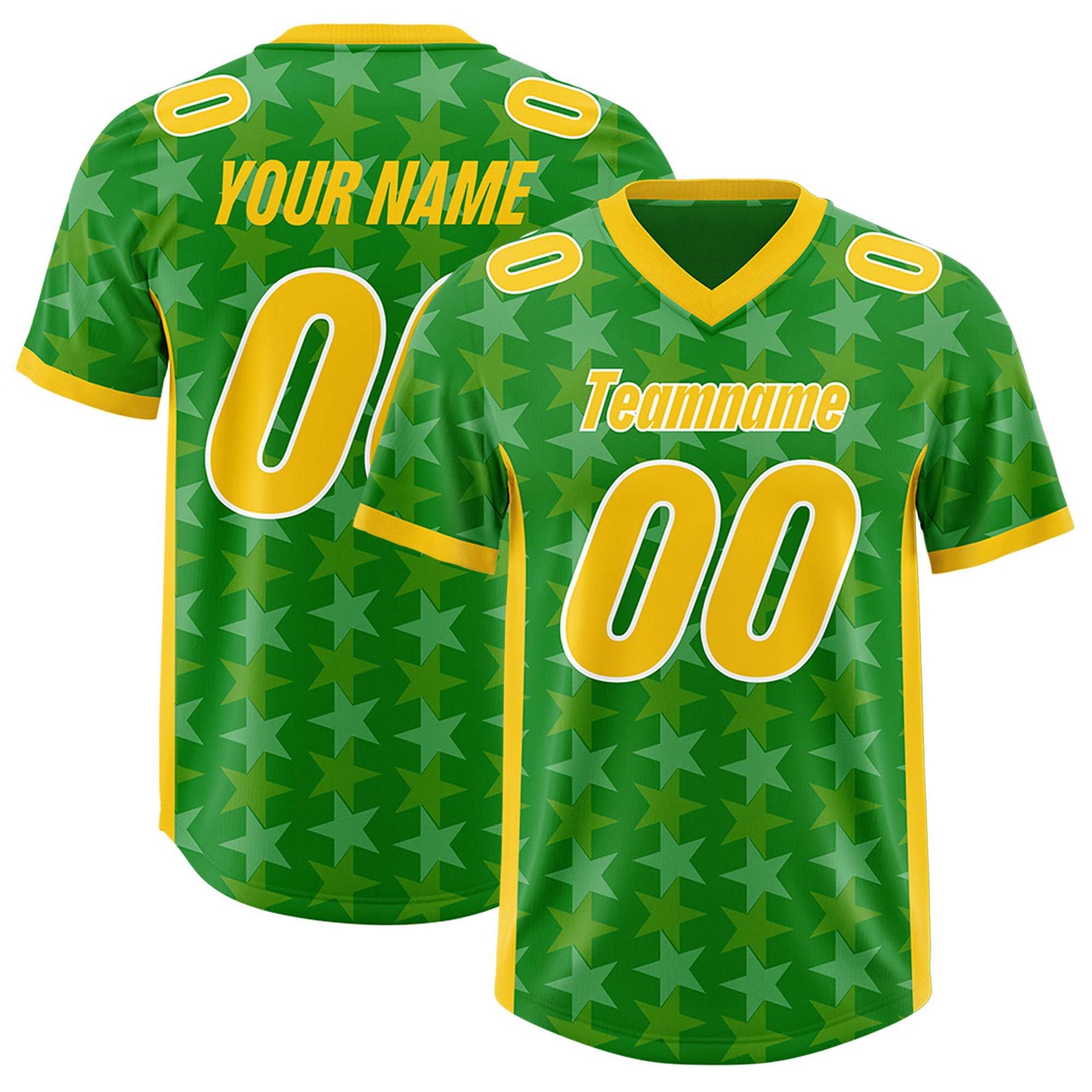 Custom Kelly Green Gold Personalized All Star Graffiti Pattern Authentic Football Jersey