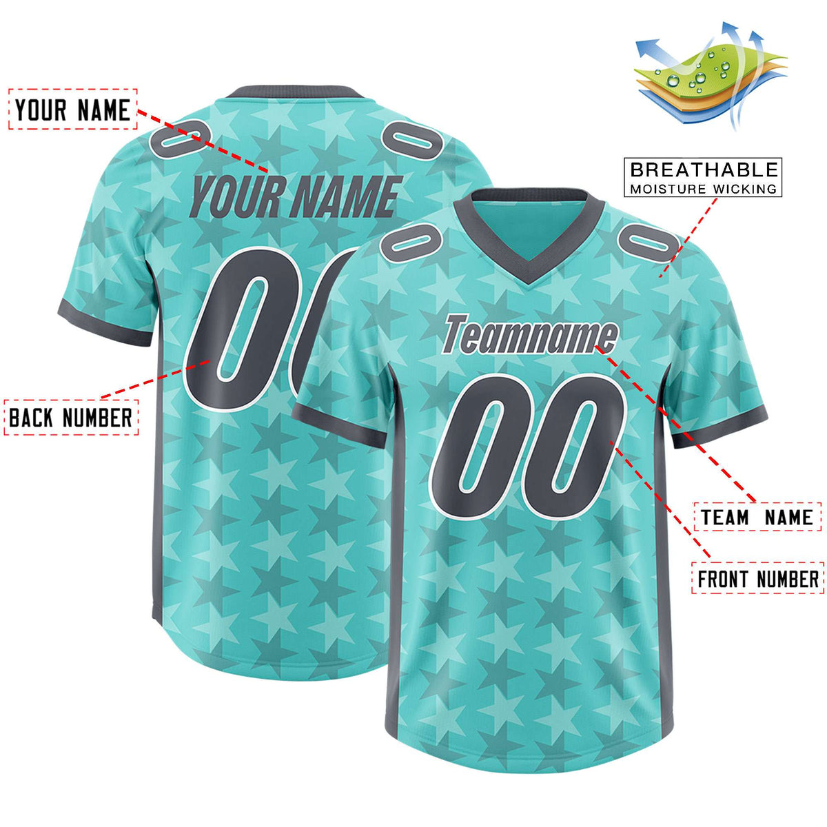 Custom Bright Green Dark Gray Personalized All Star Graffiti Pattern Authentic Football Jersey
