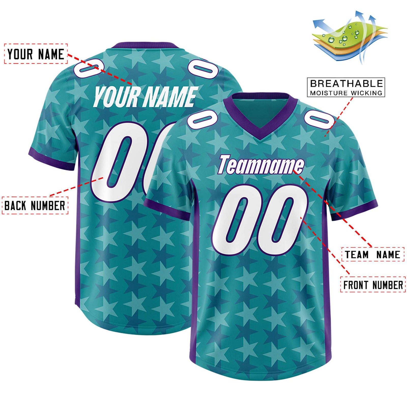 Custom Aqua Purple Personalized All Star Graffiti Pattern Authentic Football Jersey