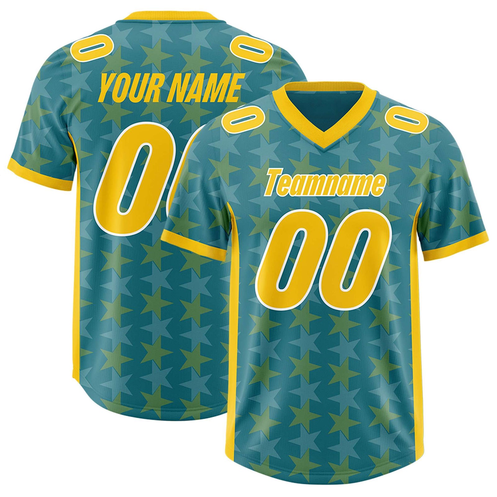 Custom Aqua Gold Personalized All Star Graffiti Pattern Authentic Football Jersey