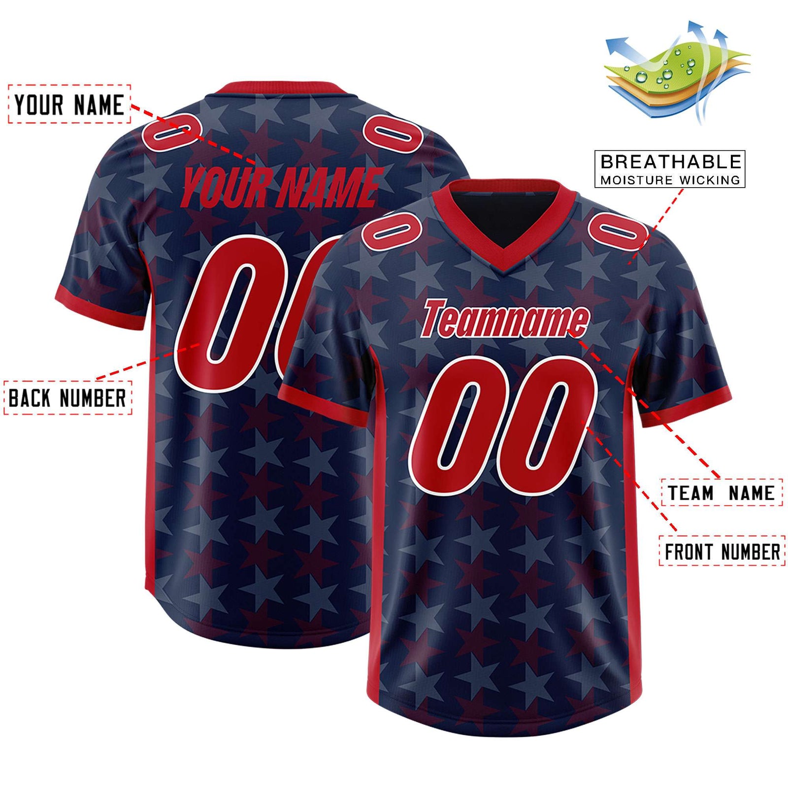 Custom Navy Red Personalized All Star Graffiti Pattern Authentic Football Jersey