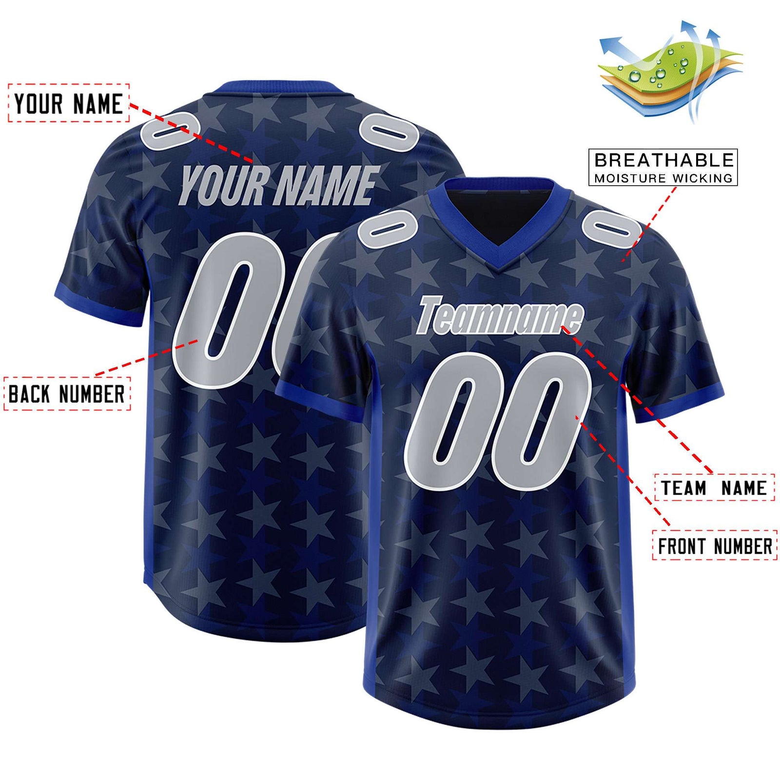 Custom Navy Royal Personalized All Star Graffiti Pattern Authentic Football Jersey