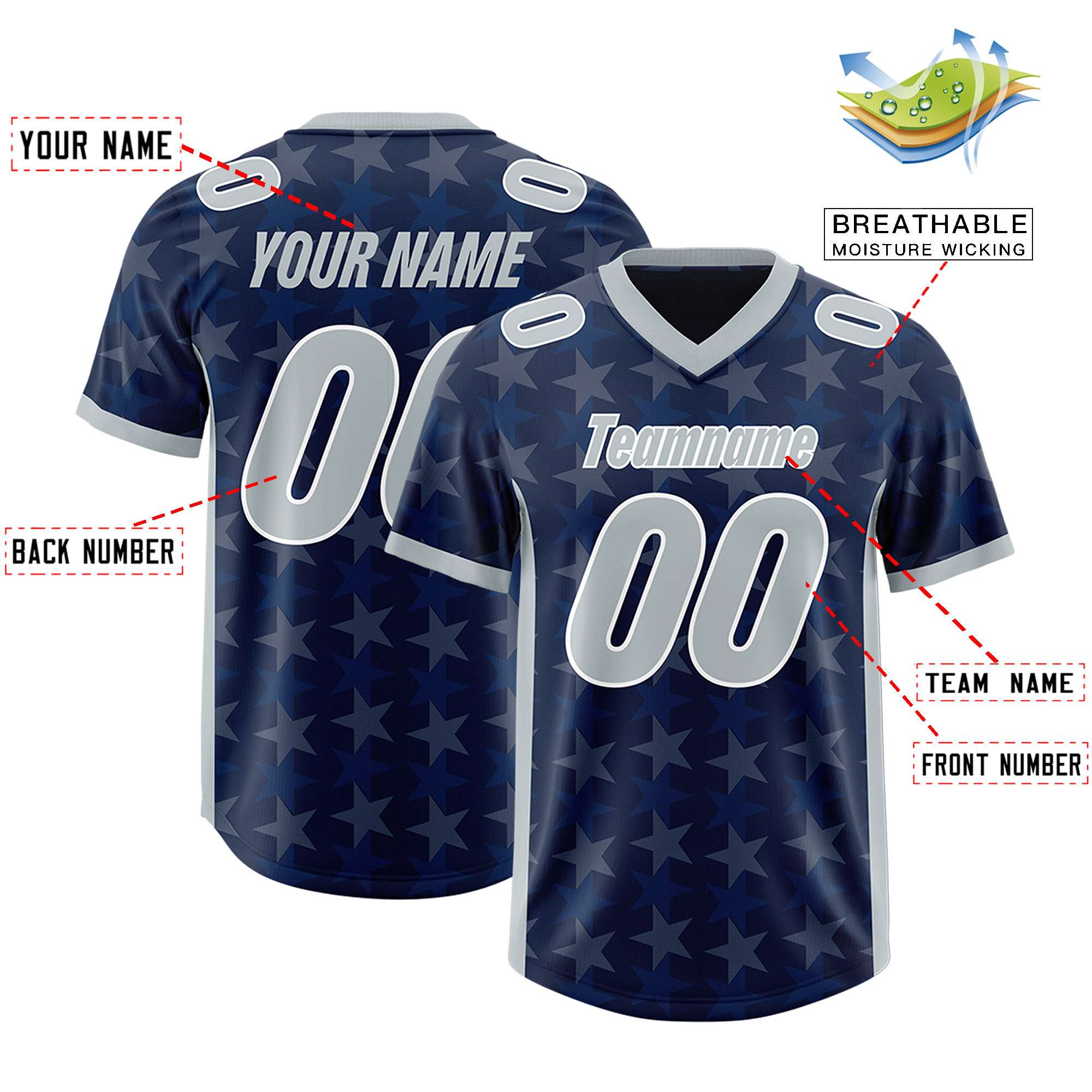 Custom Navy Grey Personalized All Star Graffiti Pattern Authentic Football Jersey