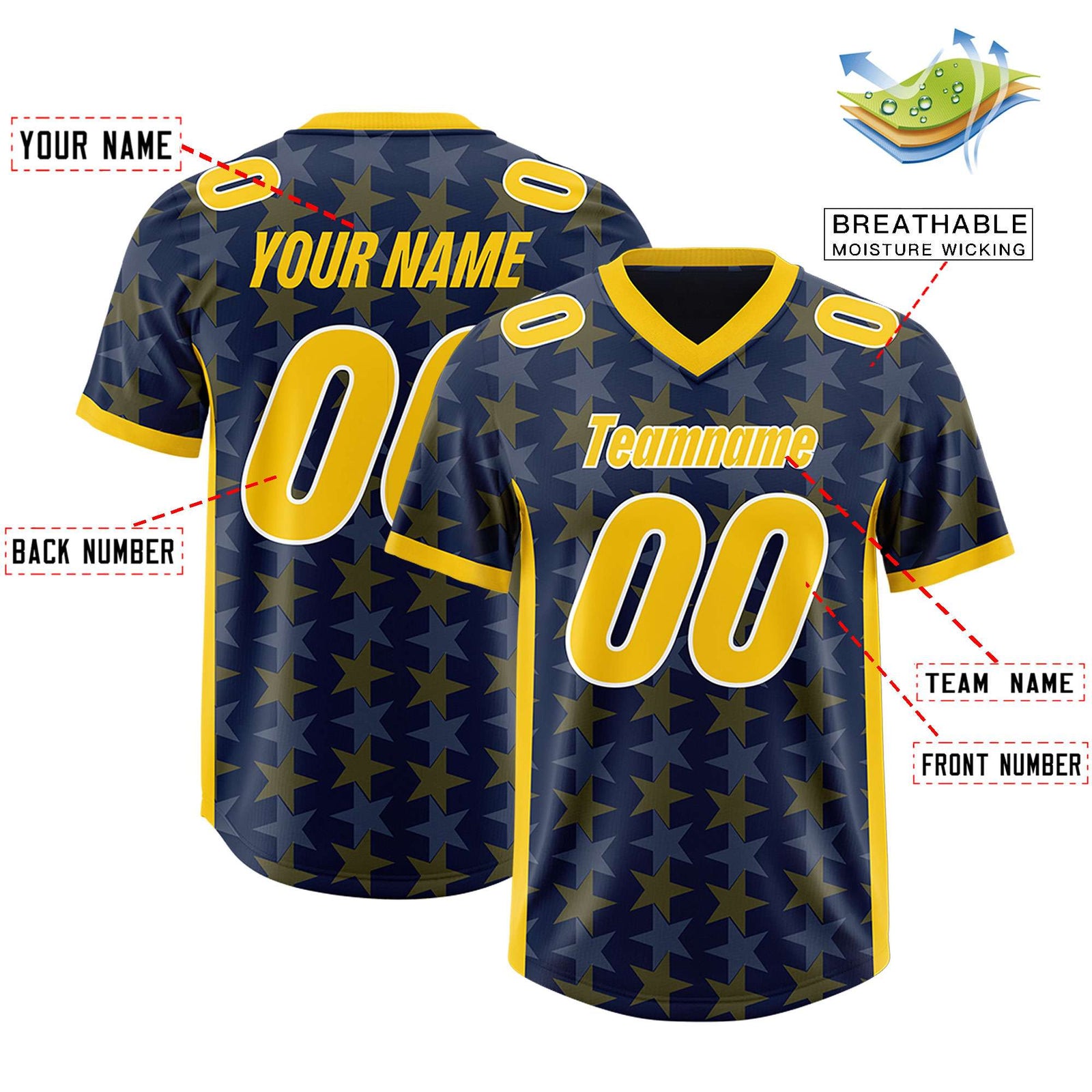Custom Navy Gold Personalized All Star Graffiti Pattern Authentic Football Jersey