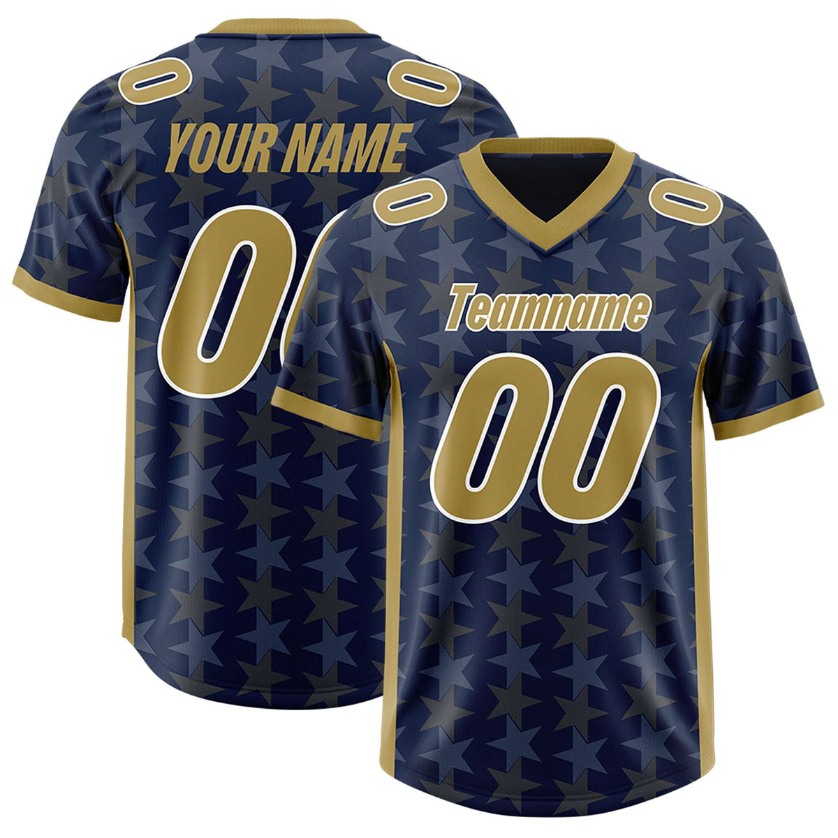 Custom Navy Old Gold Personalized All Star Graffiti Pattern Authentic Football Jersey