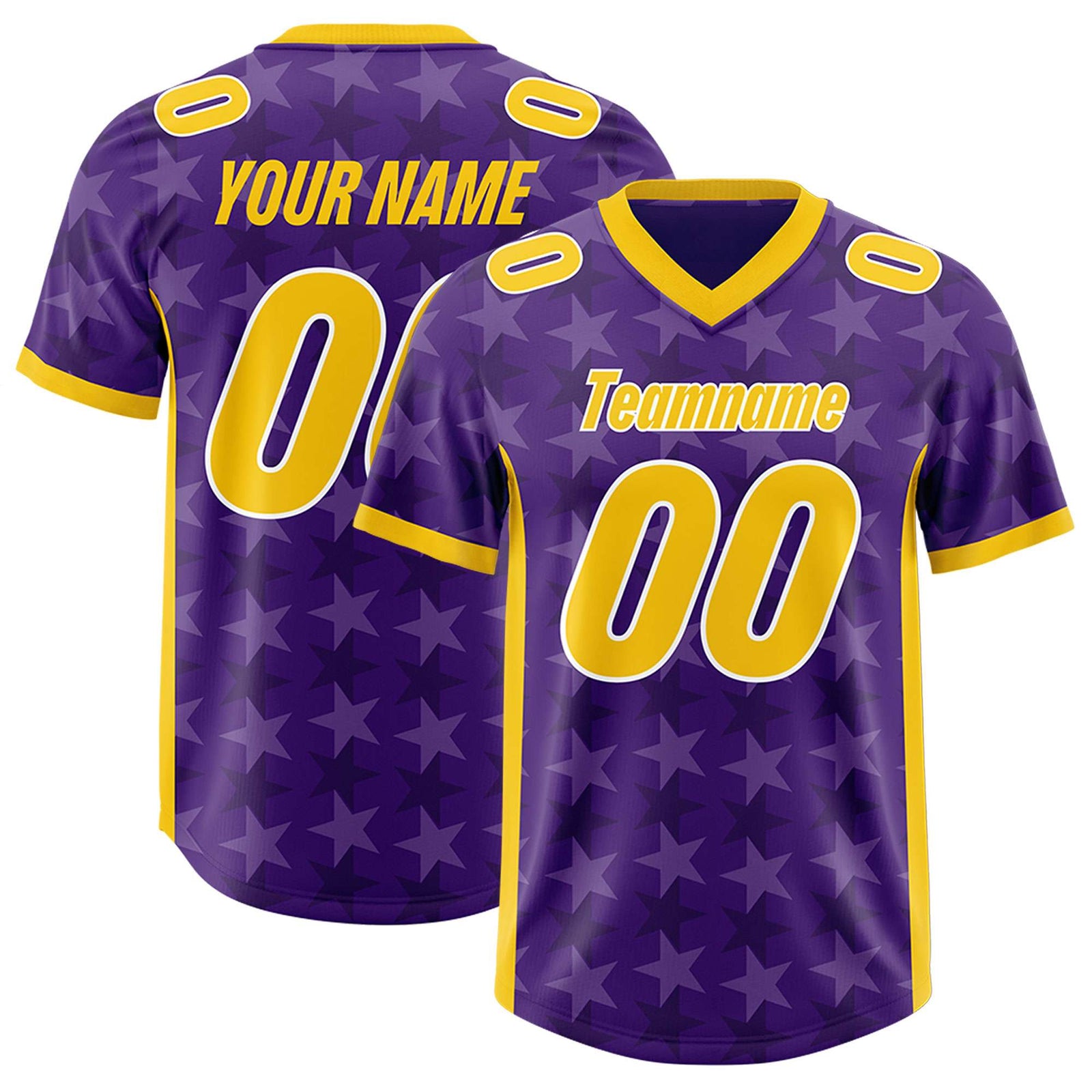 Custom Purple Gold Personalized All Star Graffiti Pattern Authentic Football Jersey