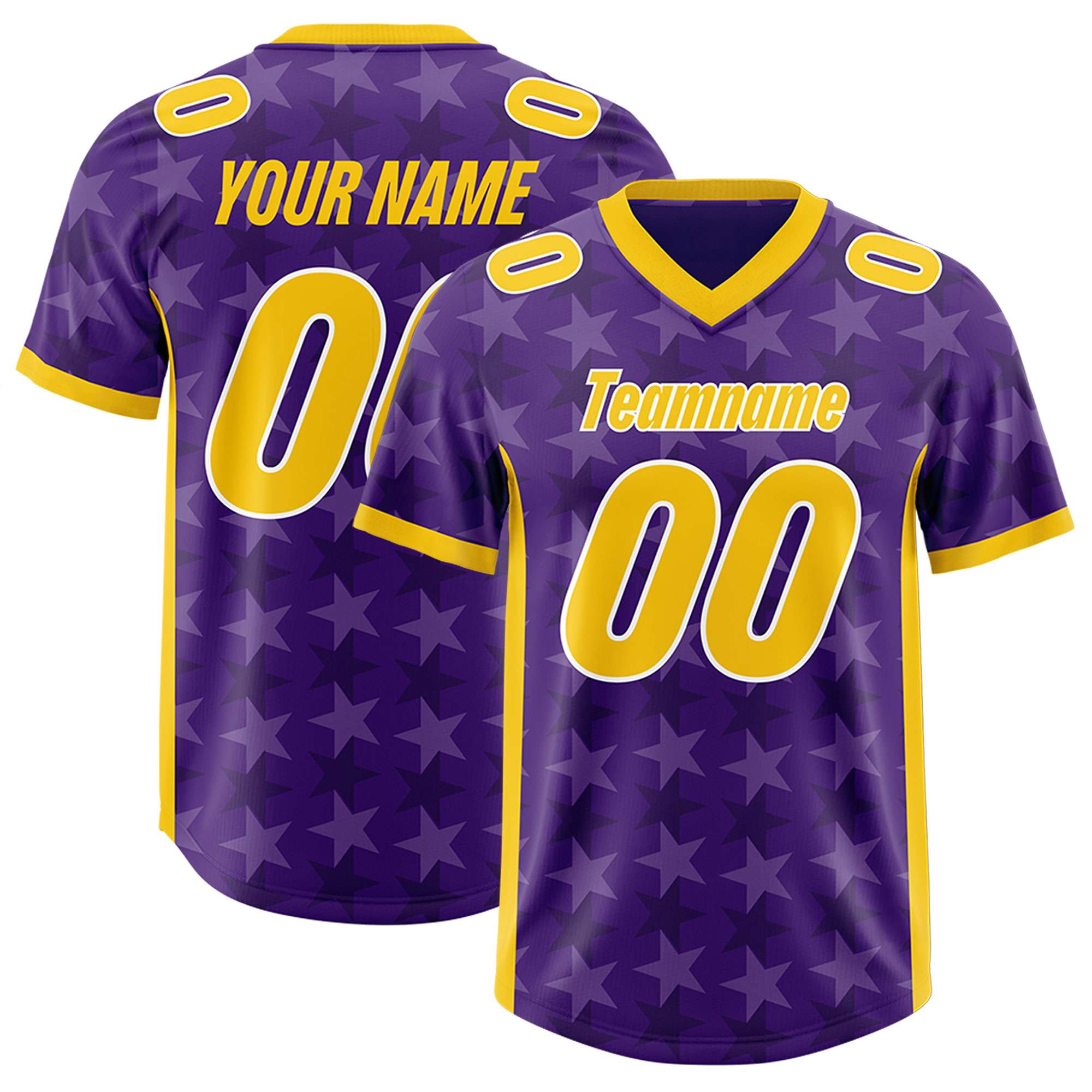 Custom Purple Gold Personalized All Star Graffiti Pattern Authentic Football Jersey