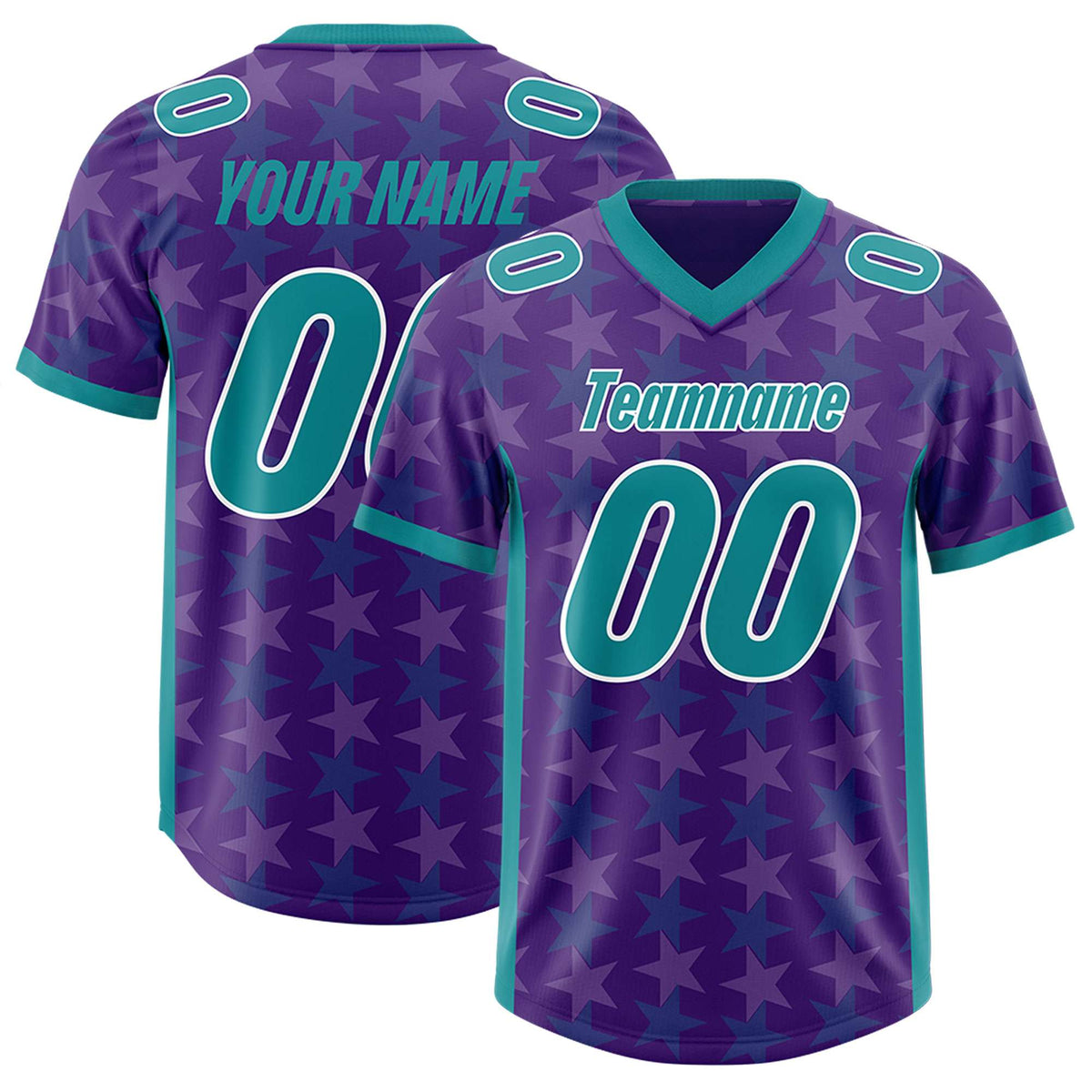 Custom Purple Aqua Personalized All Star Graffiti Pattern Authentic Football Jersey